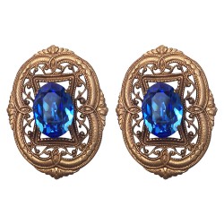 Boucles d oreilles filigrane oval bronze strass bleu