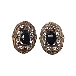 BRONZE FILIGREE BLACK STRASS EARRING