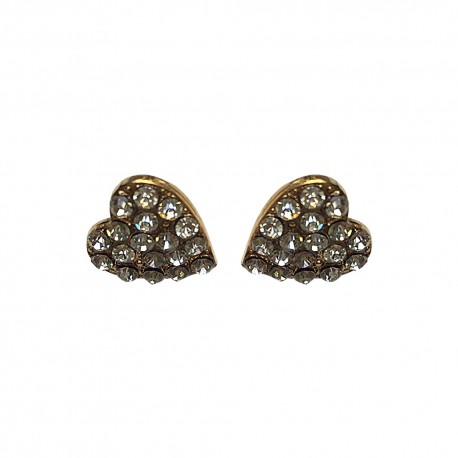 BOUCLES D'OREILLES TIGES COEURS  STRASS DORE