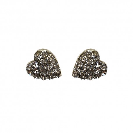 BOUCLES D'OREILLES TIGES COEURS STRASS ARGENTE