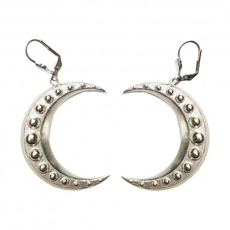 BOUCLES D OREILLES LUNE AVEC BOULE ARGENTEE