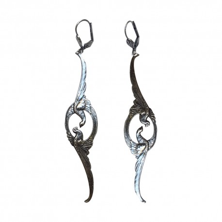 SILVER PLATED TWO BIRDS EARRINGS