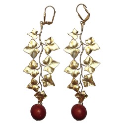 Boucles d oreilles feuilles dore et pierre