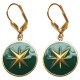 GOLD PLATED COMPASS WITH GREEN ENAMEL EARRINGS