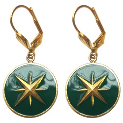 GOLD PLATED COMPASS WITH GREEN COLD ENAMEL EARRINGS