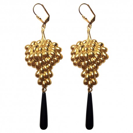 GOLD PLATED GRAPPE WITH BLACK DROP