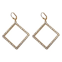 BOUCLES D OREILLES CARRE DORE STRASS