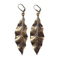 SILVER PLATED LEAVES WITH BLACK AGATHE EARRINGS