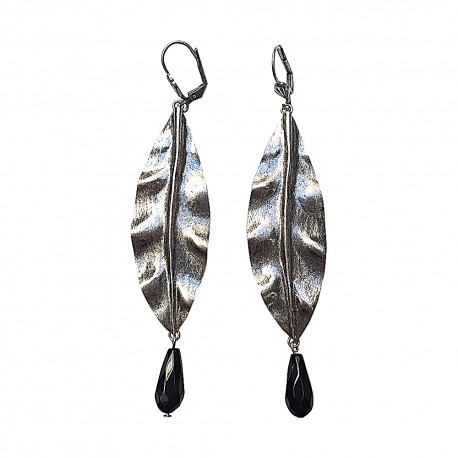 SILVER PLATED LEAVES WITH STRASS EARRINGS