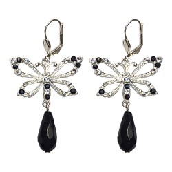 Boucles d oreilles papaillon argentees strass noirs