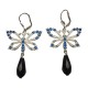 BOUCLES D OREILLES PAPILLONS ARGENTEES AVEC STRASS BLEUS