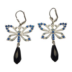 Boucles d oreilles papillons argentees avec strass bleus