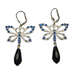 SILVER PLATED BUTTERFLY WITH BLUE STRASS EARRINGS