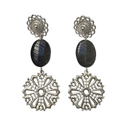 Boucles d oreilles filigrane argente avec obsidienne