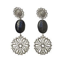 SILVER PLATED FILIGREE WITH OBSIDIENNE EARRINGS