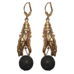 Boucles d oreilles tete de serpent dorees et lave