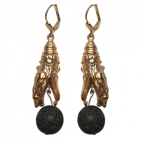 BOUCLES D OREILLES TETE DE SERPENT DOREES ET PIERRE