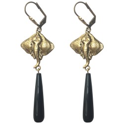 GOLD PLATEDRAY WITH ONYX EARRINGS