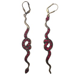 Boucles d oreilles serpents viel or strass rouge