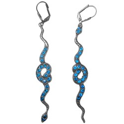 BOUCLES D OREILLES SERPENT VIEL ARGENT ET STRASS BLEU