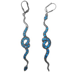 OLD SILVER PLATED SNAKE WITH BLUE STONE EARRINGS