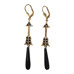 BOUCLES D OREILLES FLECHE DOREES ET ONYX NOIR