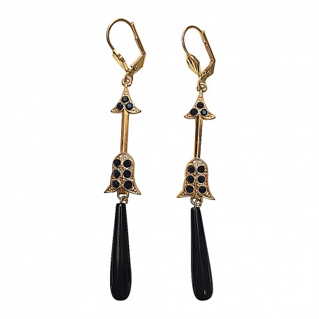 GOLD PLATED ARROW WITH BLACK ONYX EARRINGS