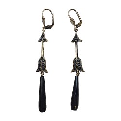 Boucles d oreilles fleche viel or et onyx noir