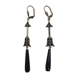 OLD GOLD PLATED ARROW WITH BLACK ONYX EARRINGS