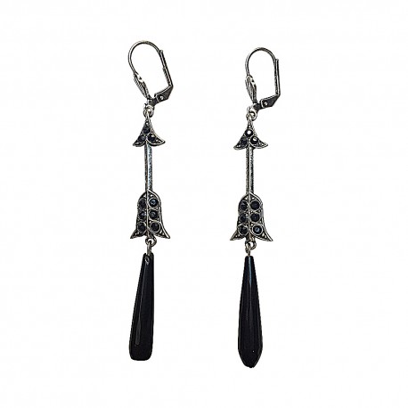 BOUCLES D OREILLES FLECHE VIEL ARGENT ET ONYX NOIR