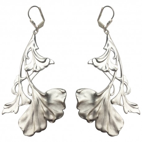 MAT SILVER PLATED GINGKO FLOWER EARRINGS