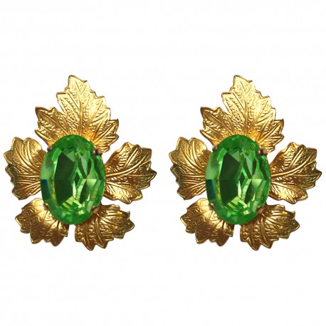 GOLD PLATED VINE LEAVES WITH GREEN SWAROVSKI CRISTAL