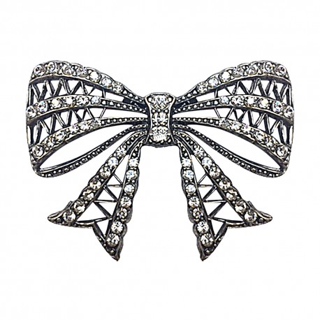 Broche Noeud  Argentée Strass blanc