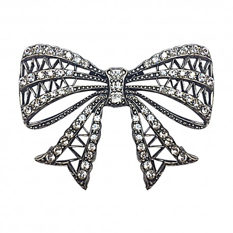 Broche Noeud  Argentée Strass blanc