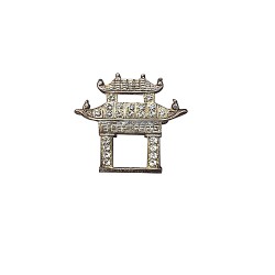 BROCHE PAGODE CHINOISE DORÉE ET CRISTAL SVAROVSKI BLANC