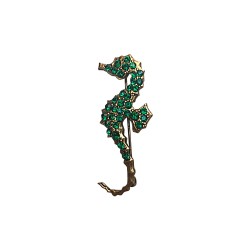 Broche hippocampe doree et strass vert