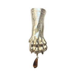 SILER PLATED PAW WITH TIGER EYE STONE BROOCH