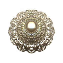 BROCHE FILIGRANE ARGENTEE RANG DE STRASS ET PERLE