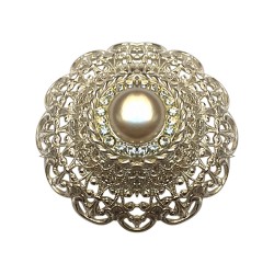 BROCHE FILIGRANE ARGENTEE RANG DE STRASS ET PERLE