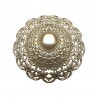 BROCHE FILIGRANE ARGENTEE RANG DE STRASS ET PERLE