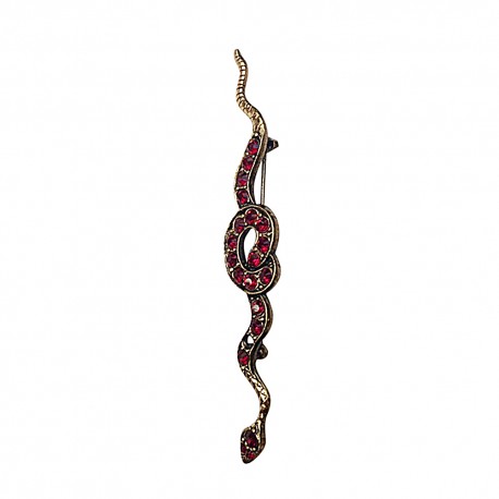 BROCHE SERPENT VIEL OR STRASS ROUGE