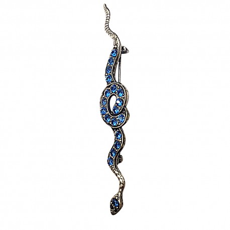 OLD SILVER PLATED SNAKE WITH BLUE STRASS BROOCCH