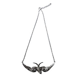 Collier grand oiseau argente strass blanc et noir