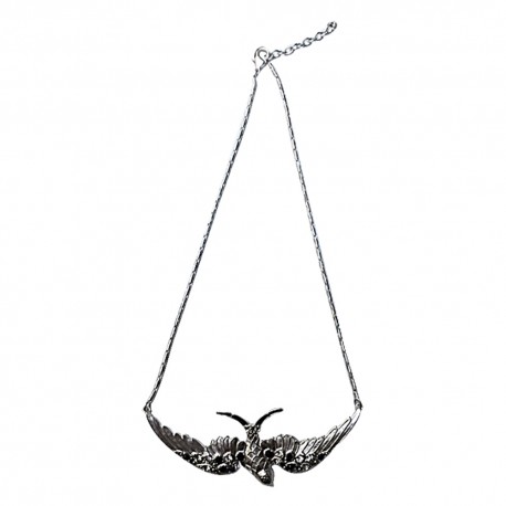 SILVER PLATED BIG BIRD WITH WHITE AND BLACK STRASS NECKLACE