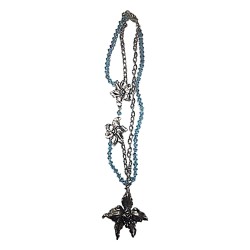 Collier orchidees viel argent et cristaux swarovski bleu