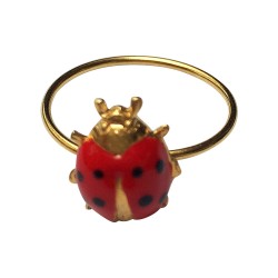 GOLD PLATED LADYBIRD WITH RED and BLACK cold enamel ajustable RING