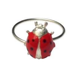 Bague coccinelle jonc fin argentee  email a froid rouge noir