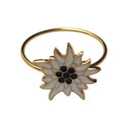 Bague fleur doree email a froid  blanc et noir