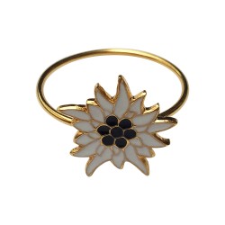 GOLD PLATED FLOWER WITH WHITE AND BLACK EMAIL A FROID   RING