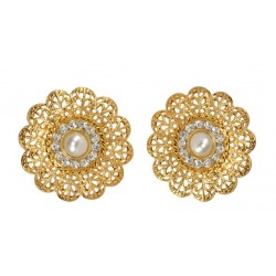 Gold plated  With A Central Pearl and white swarovski crystal earrings